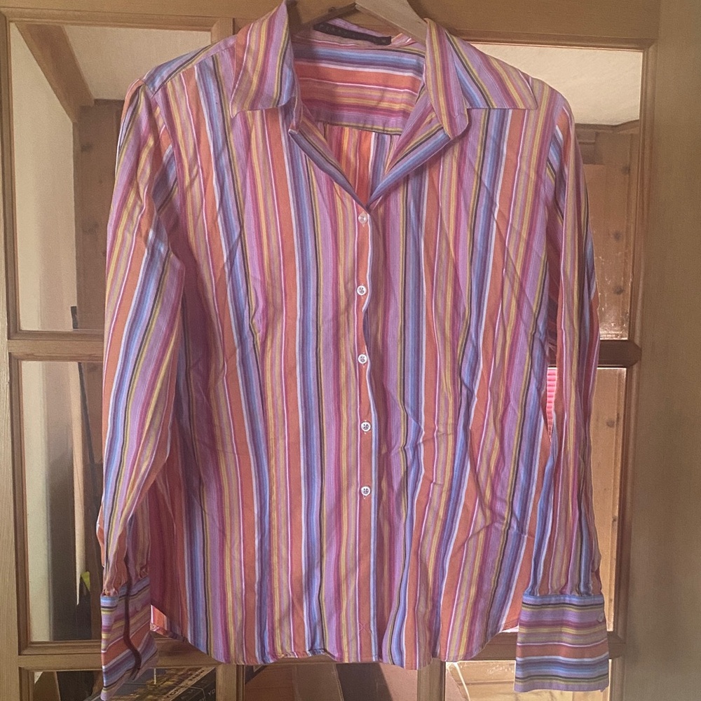 Perry Ellis Cotton Striped Button-Down Shirt sz16